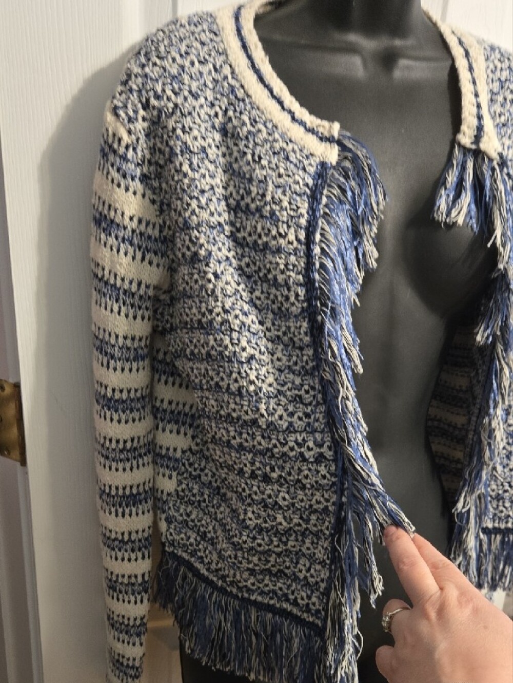 Pinko Striped Knit Open Cardigan in Navy and Cream - Picture 2 of 4